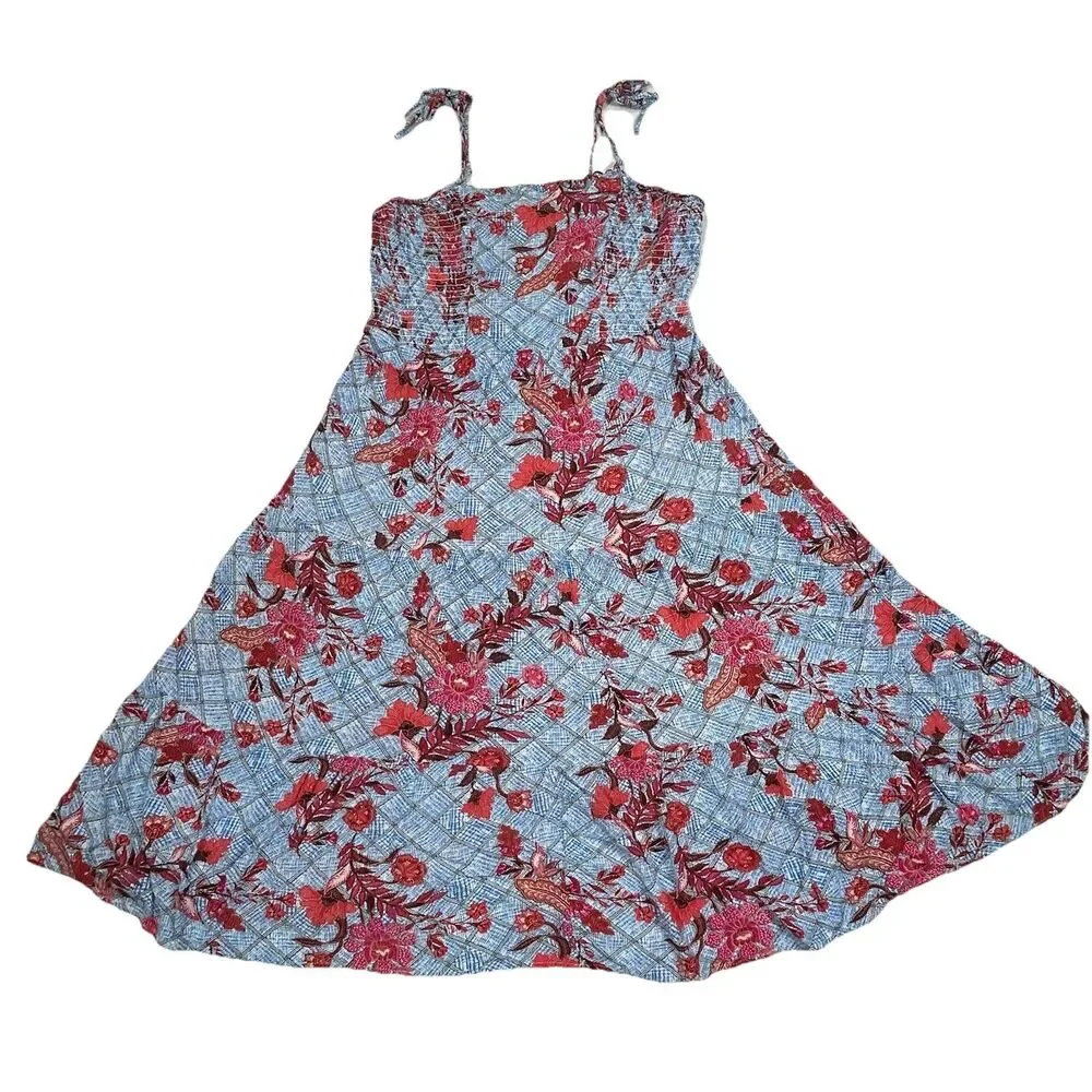 Knox Rose Plus Size XXL Spaghetti Sundress Blue Red Floral Midi Smocked Colorful - Picture 2 of 15